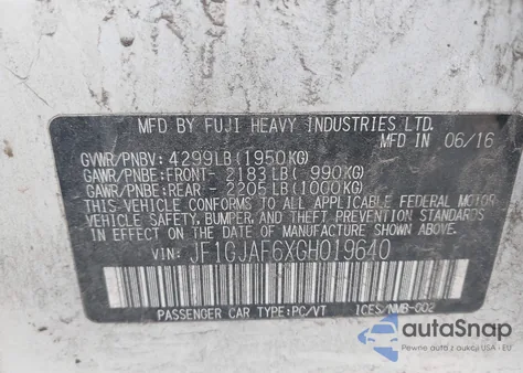 2016 Subaru Impreza 2.0I Premium z USA, uszkodzony, nr VIN JF1GJAF6XGH019640